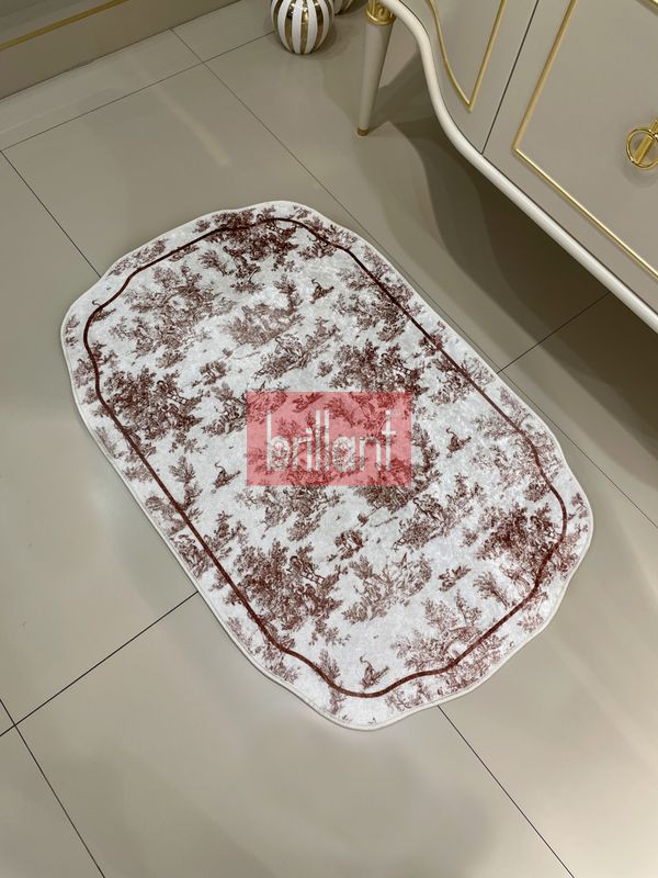 (kahverengi) Toile de Jouy Temalı Tekli Lateks Taban Banyo Paspası (45X55) - 4