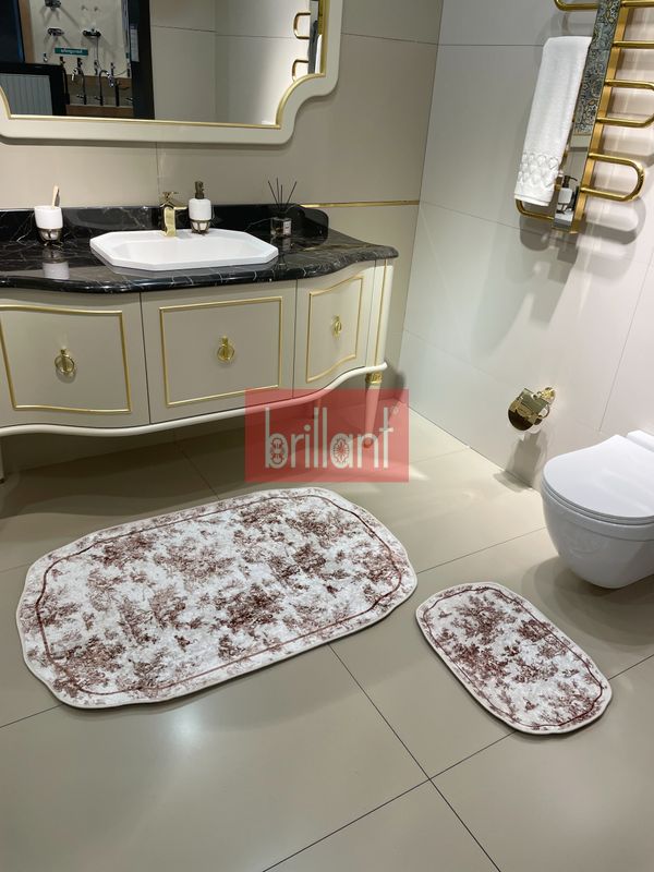 (kahverengi) Toile de Jouy Temalı Tekli Lateks Taban Banyo Paspası (45X55) - 5
