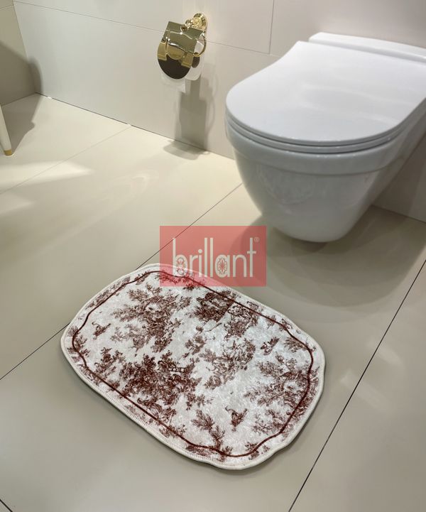 (kahverengi) Toile de Jouy Temalı Tekli Lateks Taban Banyo Paspası (45X55) - 6