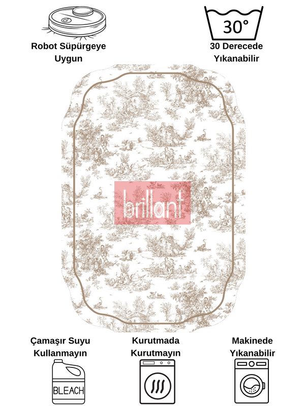 (kahverengi) Toile de Jouy Temalı Tekli Lateks Taban Banyo Paspası (45X55) - 8