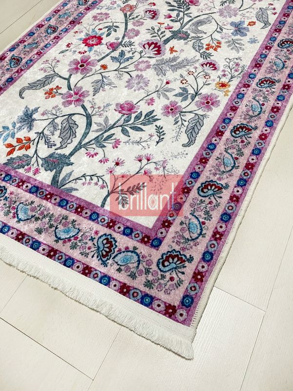 (lila) Modern Çiçekli Medine Seccade 80x140 - 3