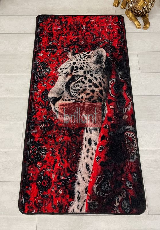 (kirmizi) Leopar Desenli Kırmızı Dekoratif Lateks Halı - 2