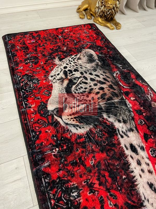 (kirmizi) Leopar Desenli Kırmızı Dekoratif Lateks Halı - 3