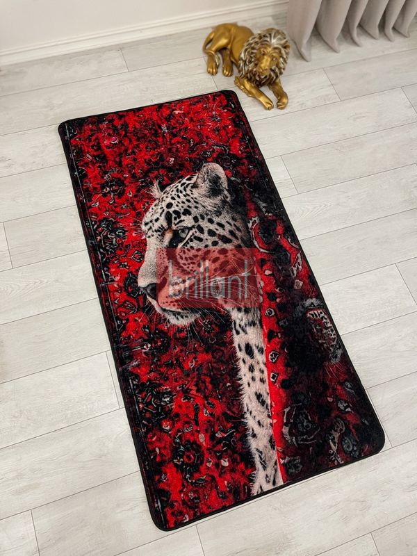 (kirmizi) Leopar Desenli Kırmızı Dekoratif Lateks Halı - 4