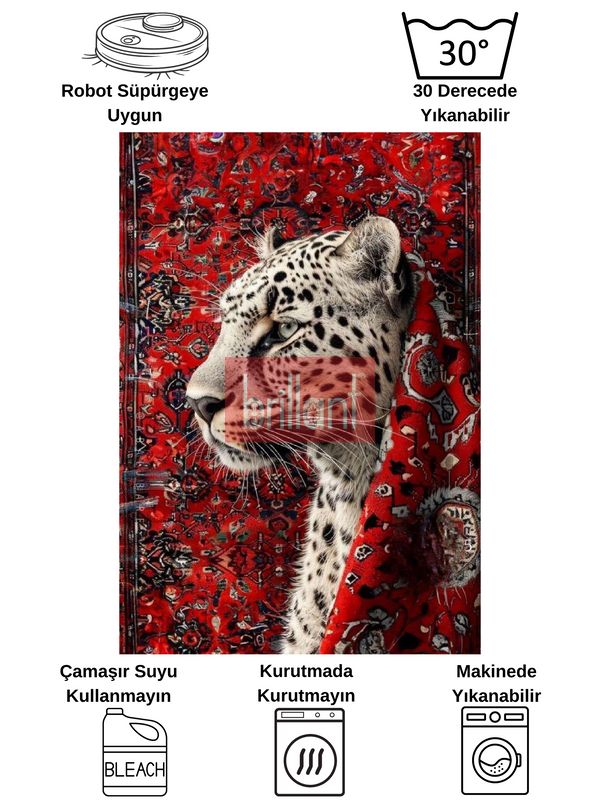 (kirmizi) Leopar Desenli Kırmızı Dekoratif Lateks Halı - 6