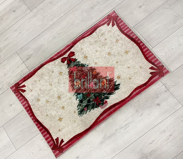 (bej) Yılbaşı Temalı Kapıönü Ağaç Altı Paspası Bej-Kırmızı (60x90) - 2