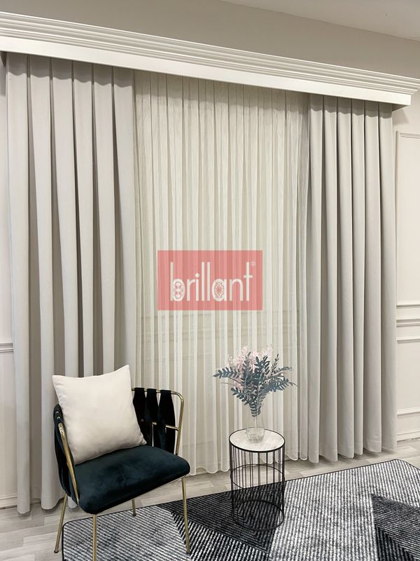 (ekru) EKRU Renk 1/3 SIK PİLE Petek Dokuma Yumuşak Yapılı Panama Fon Perde - 5