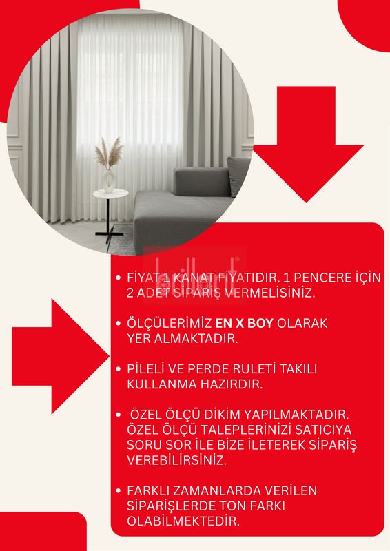 (ekru) EKRU Renk 1/3 SIK PİLE Petek Dokuma Yumuşak Yapılı Panama Fon Perde - 7