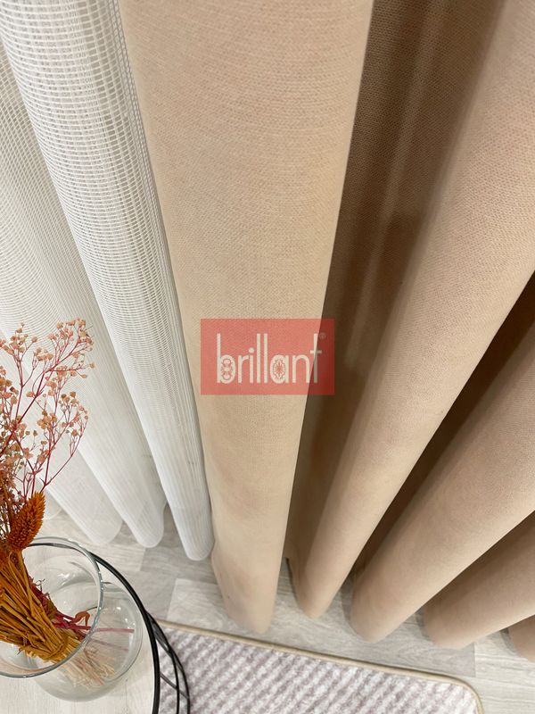 (bej) CAMEL Renk 1/3 SIK PİLE Petek Dokuma Yumuşak Yapılı Panama Fon Perde - 3