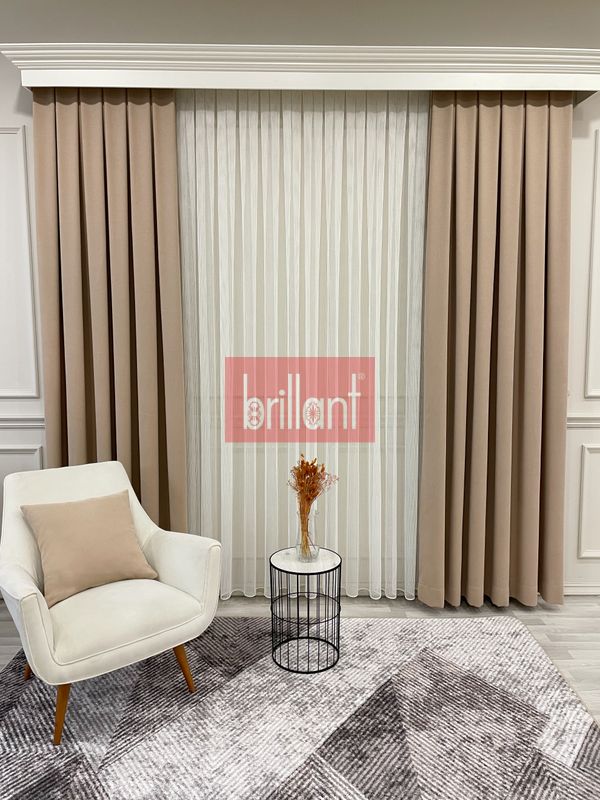 (bej) CAMEL Renk 1/3 SIK PİLE Petek Dokuma Yumuşak Yapılı Panama Fon Perde - 5