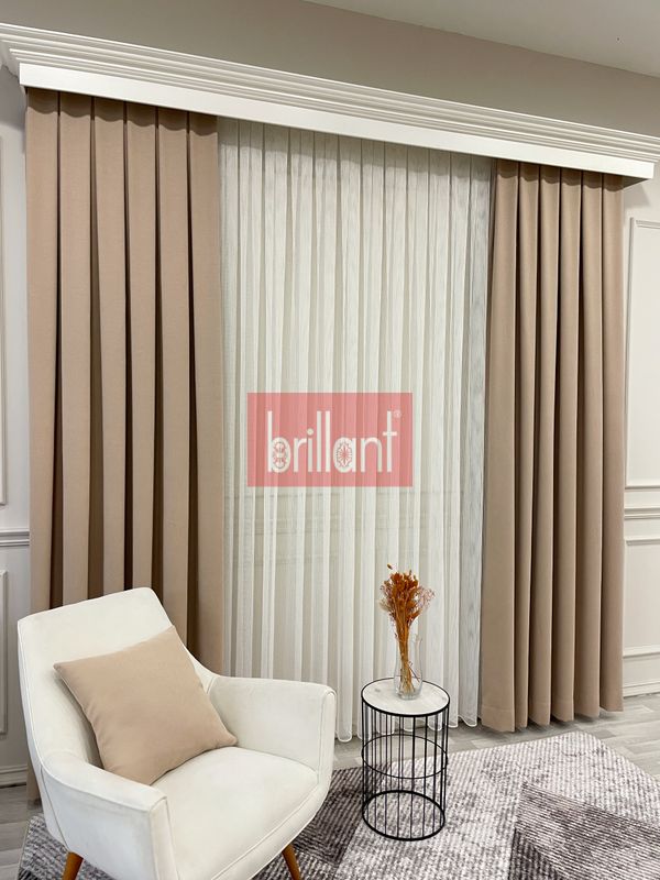 (bej) CAMEL Renk 1/3 SIK PİLE Petek Dokuma Yumuşak Yapılı Panama Fon Perde - 6