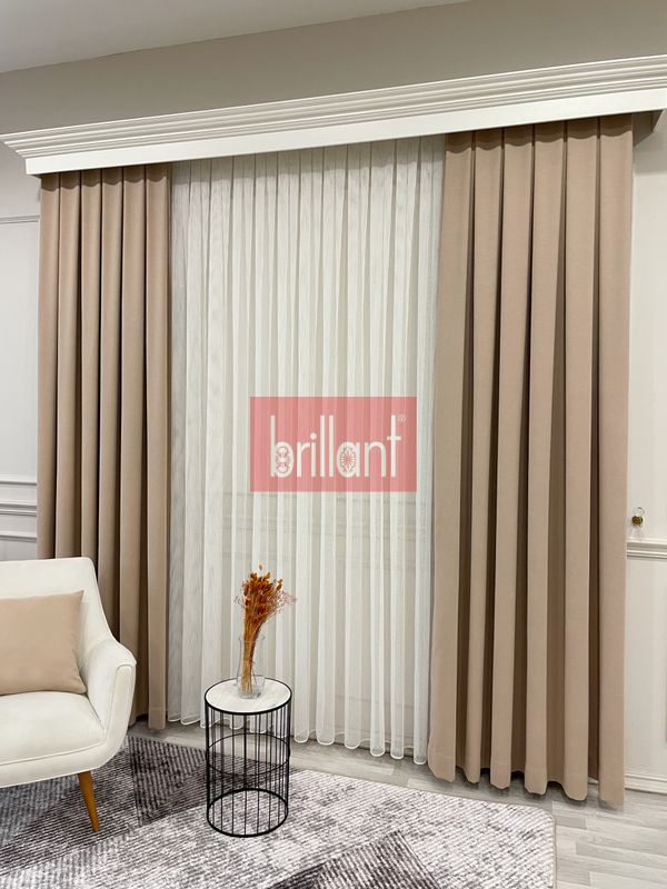 (bej) CAMEL Renk 1/3 SIK PİLE Petek Dokuma Yumuşak Yapılı Panama Fon Perde - 7