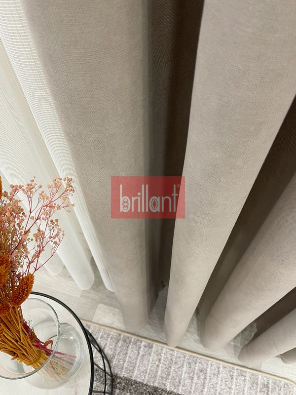 (acik-kahverengi) LATTE KAHVE Renk 1/3 SIK PİLE Petek Dokuma Yumuşak Yapılı Panama Fon Perde - 3