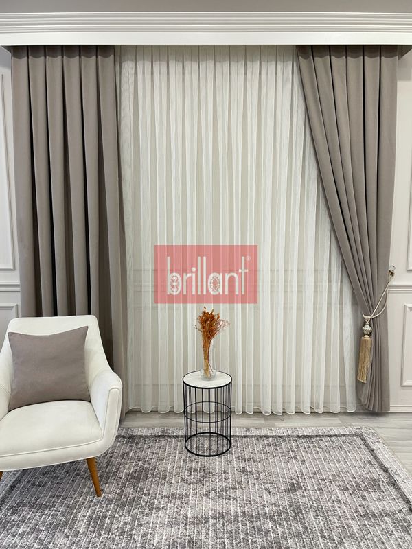 (acik-kahverengi) LATTE KAHVE Renk 1/3 SIK PİLE Petek Dokuma Yumuşak Yapılı Panama Fon Perde - 4