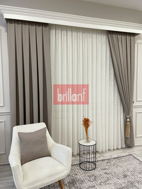 (acik-kahverengi) LATTE KAHVE Renk 1/3 SIK PİLE Petek Dokuma Yumuşak Yapılı Panama Fon Perde - 5