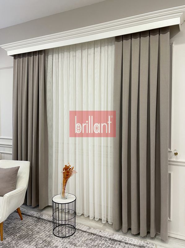 (acik-kahverengi) LATTE KAHVE Renk 1/3 SIK PİLE Petek Dokuma Yumuşak Yapılı Panama Fon Perde - 7