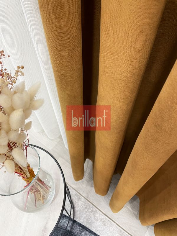 (hardal) HARDAL Renk 1/3 SIK PİLE Petek Dokuma Yumuşak Yapılı Panama Fon Perde - 3