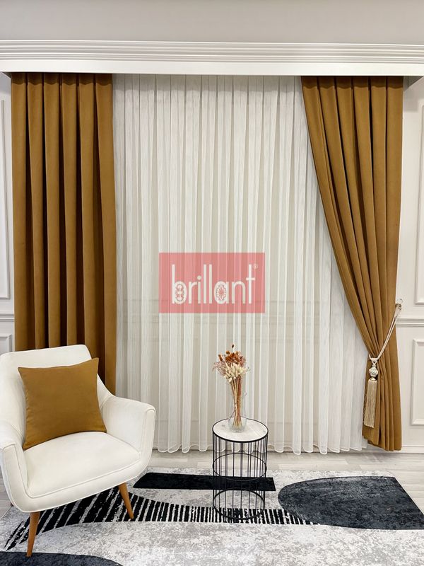 (hardal) HARDAL Renk 1/3 SIK PİLE Petek Dokuma Yumuşak Yapılı Panama Fon Perde - 4