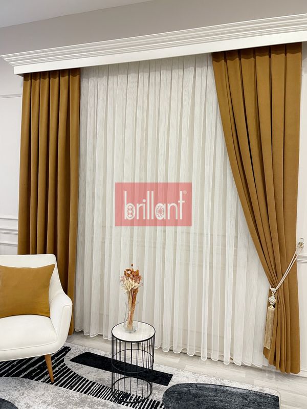 (hardal) HARDAL Renk 1/3 SIK PİLE Petek Dokuma Yumuşak Yapılı Panama Fon Perde - 6