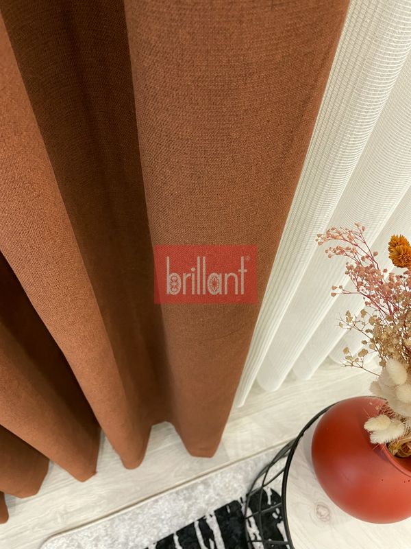 (kahverengi) KIZILKAHVE Renk 1/3 SIK PİLE Petek Dokuma Yumuşak Yapılı Panama Fon Perde - 3