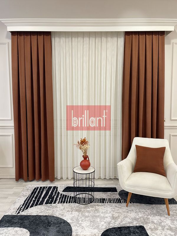 (kahverengi) KIZILKAHVE Renk 1/3 SIK PİLE Petek Dokuma Yumuşak Yapılı Panama Fon Perde - 4