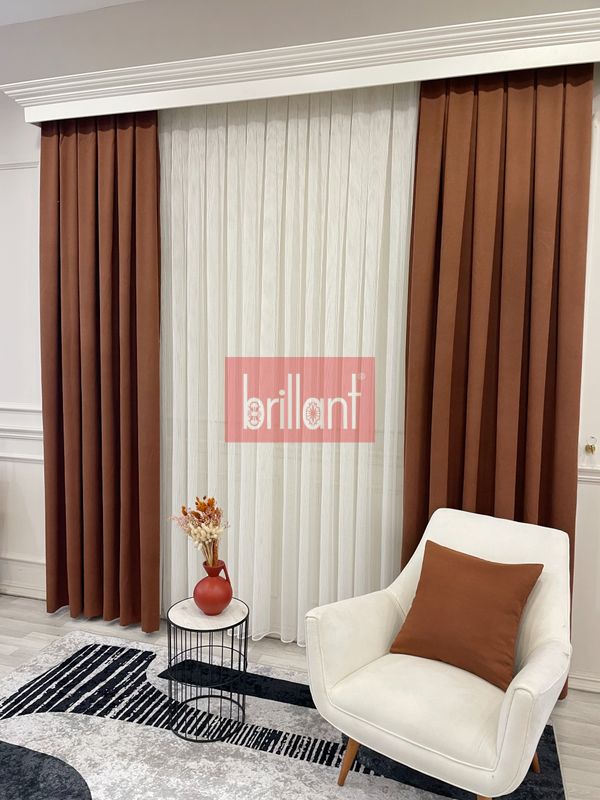 (kahverengi) KIZILKAHVE Renk 1/3 SIK PİLE Petek Dokuma Yumuşak Yapılı Panama Fon Perde - 5