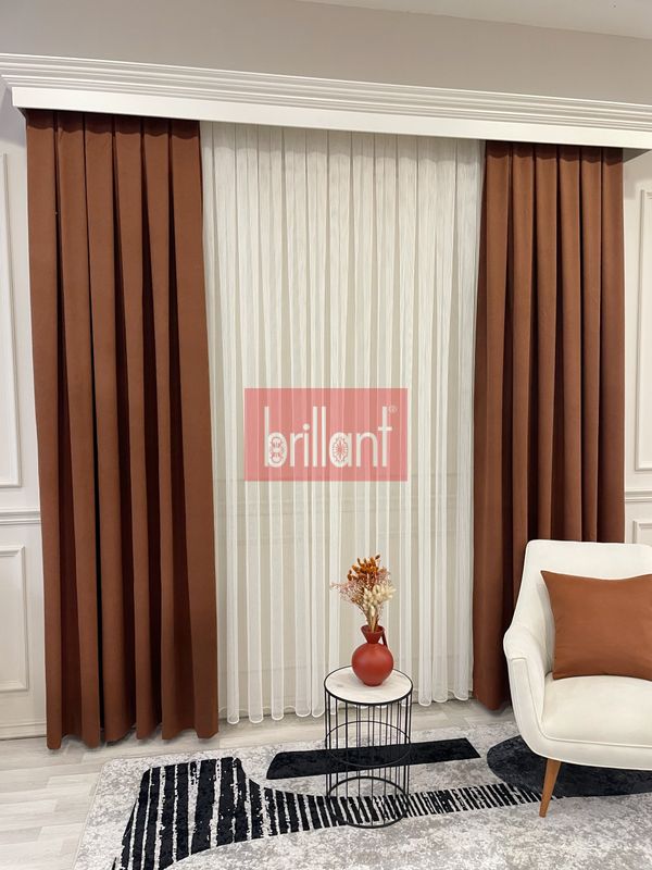 (kahverengi) KIZILKAHVE Renk 1/3 SIK PİLE Petek Dokuma Yumuşak Yapılı Panama Fon Perde - 6