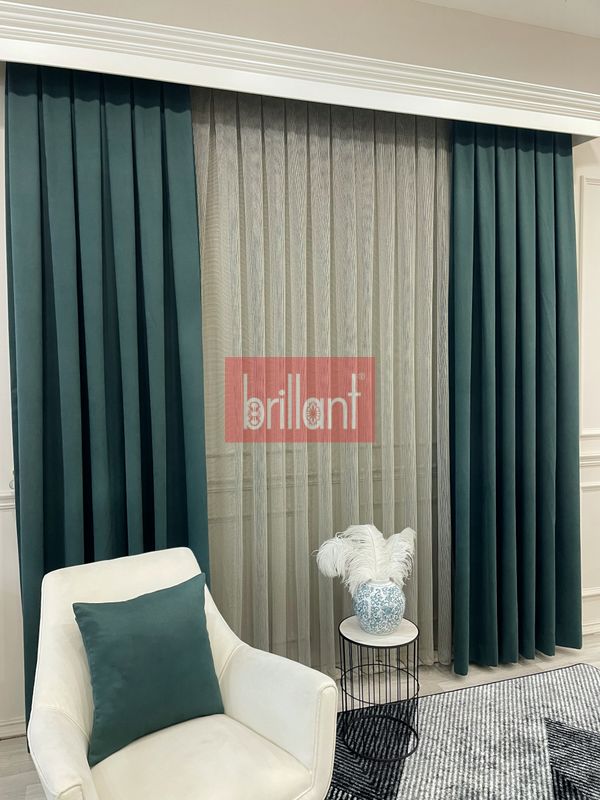 (zumrut-yesili) KOYU YEŞİL Renk 1/3 SIK PİLE Petek Dokuma Yumuşak Yapılı Panama Fon Perde - 4