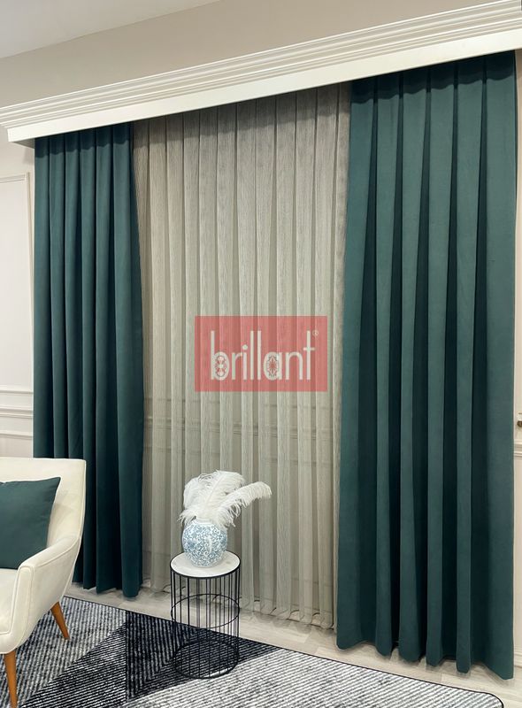 (zumrut-yesili) KOYU YEŞİL Renk 1/3 SIK PİLE Petek Dokuma Yumuşak Yapılı Panama Fon Perde - 6