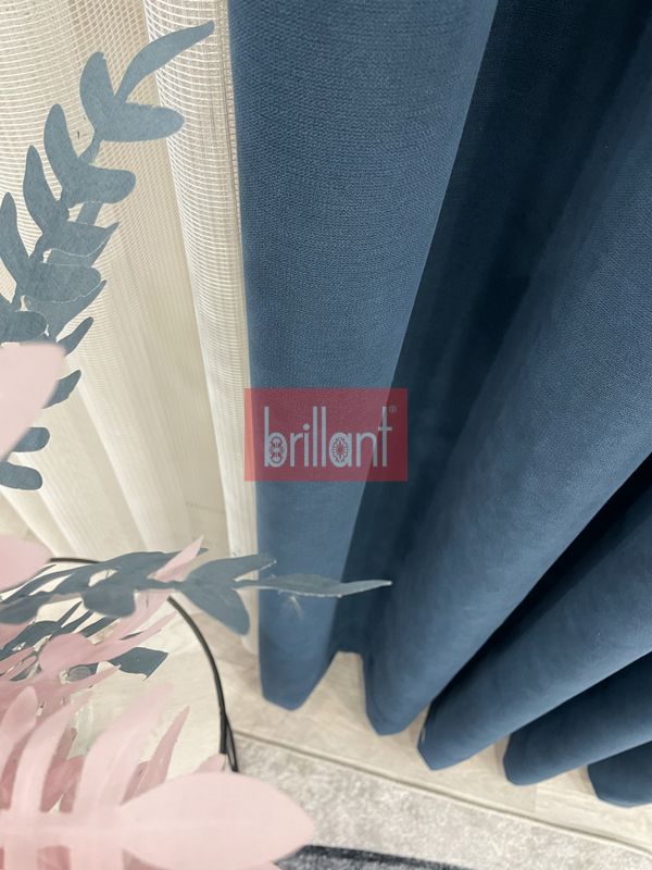 (mavi) INDİGO MAVİ Renk 1/3 SIK PİLE Petek Dokuma Yumuşak Yapılı Panama Fon Perde - 4