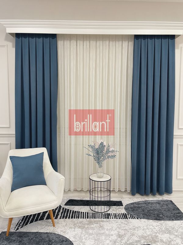 (mavi) INDİGO MAVİ Renk 1/3 SIK PİLE Petek Dokuma Yumuşak Yapılı Panama Fon Perde - 5