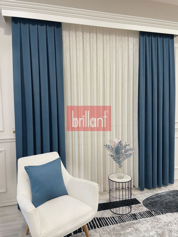 (mavi) INDİGO MAVİ Renk 1/3 SIK PİLE Petek Dokuma Yumuşak Yapılı Panama Fon Perde - 6