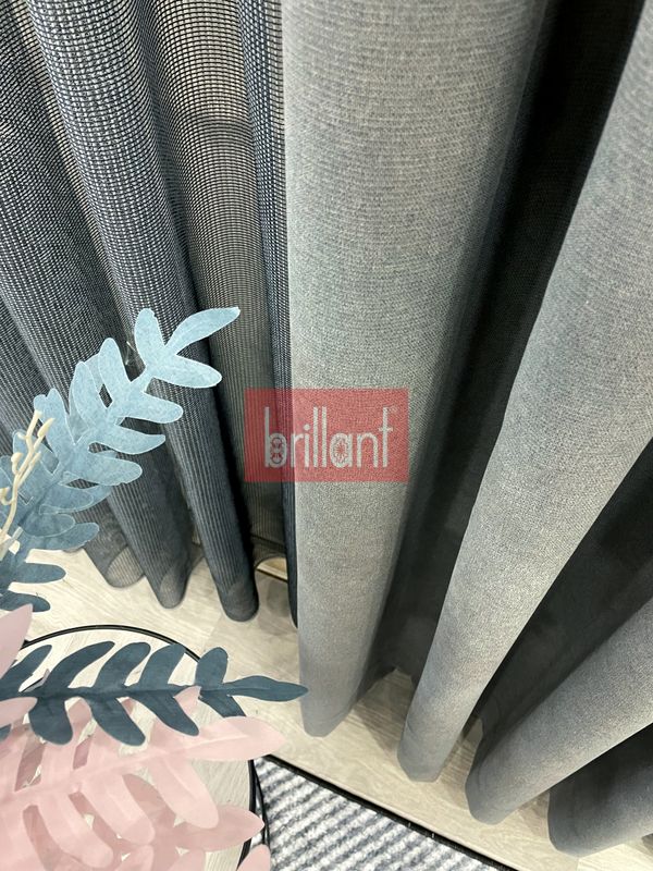 (gri) GRİ Renk 1/3 SIK PİLE Petek Dokuma Yumuşak Yapılı Panama Fon Perde - 2