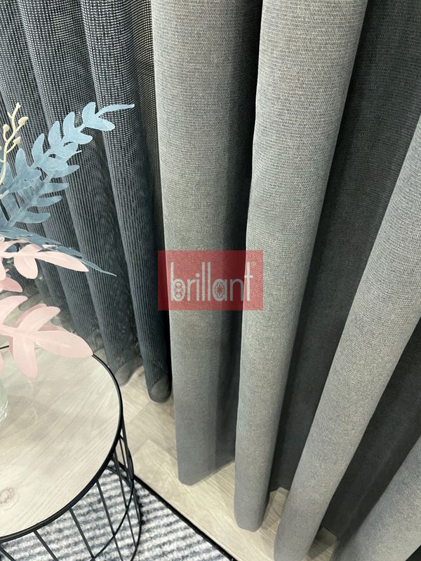 (gri) GRİ Renk 1/3 SIK PİLE Petek Dokuma Yumuşak Yapılı Panama Fon Perde - 4