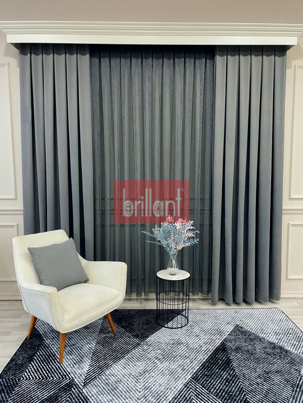 (gri) GRİ Renk 1/3 SIK PİLE Petek Dokuma Yumuşak Yapılı Panama Fon Perde - 5