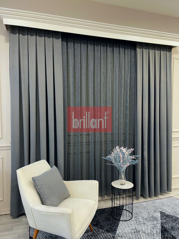 (gri) GRİ Renk 1/3 SIK PİLE Petek Dokuma Yumuşak Yapılı Panama Fon Perde - 6