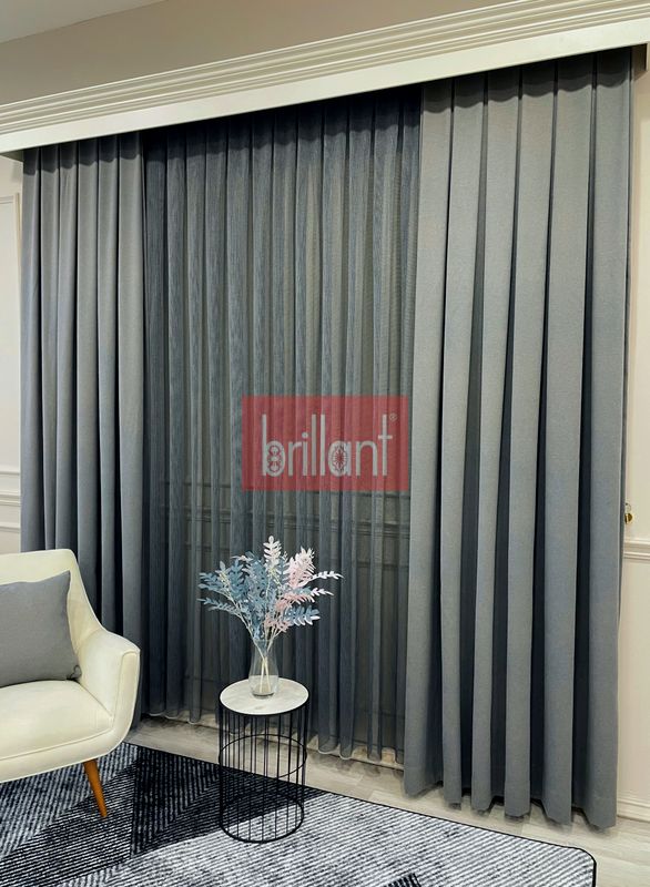 (gri) GRİ Renk 1/3 SIK PİLE Petek Dokuma Yumuşak Yapılı Panama Fon Perde - 7