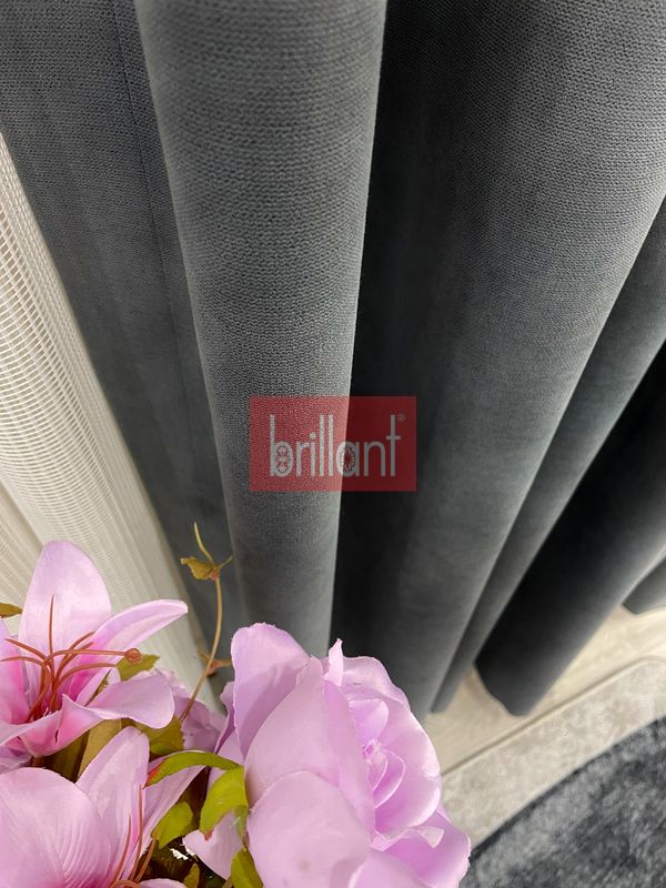 (koyu-gri) KOYU GRİ Renk 1/3 SIK PİLE Petek Dokuma Yumuşak Yapılı Panama Fon Perde - 2