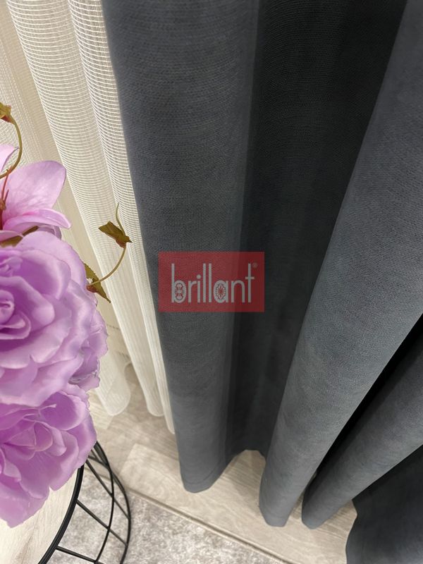 (koyu-gri) KOYU GRİ Renk 1/3 SIK PİLE Petek Dokuma Yumuşak Yapılı Panama Fon Perde - 3