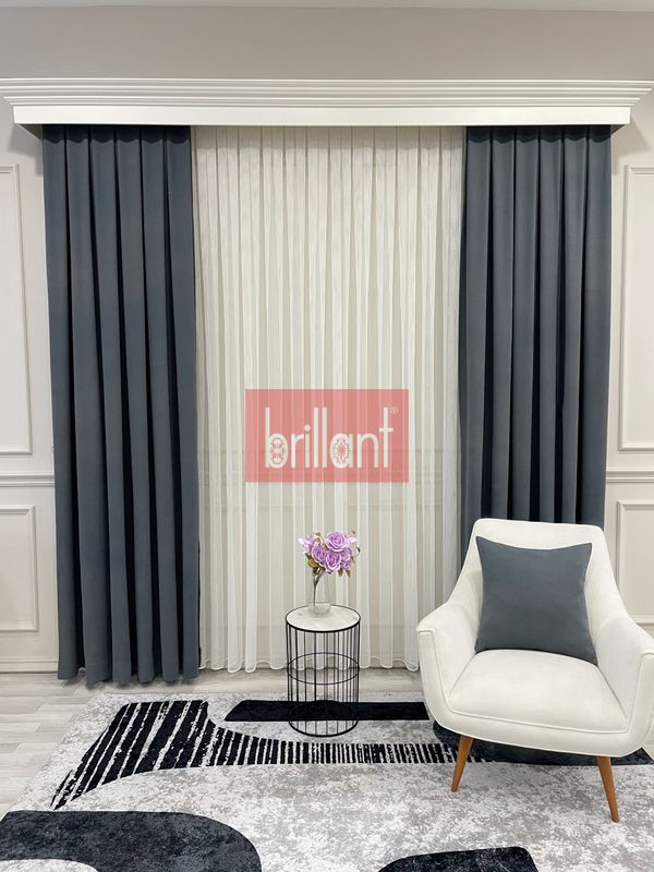 (koyu-gri) KOYU GRİ Renk 1/3 SIK PİLE Petek Dokuma Yumuşak Yapılı Panama Fon Perde - 4