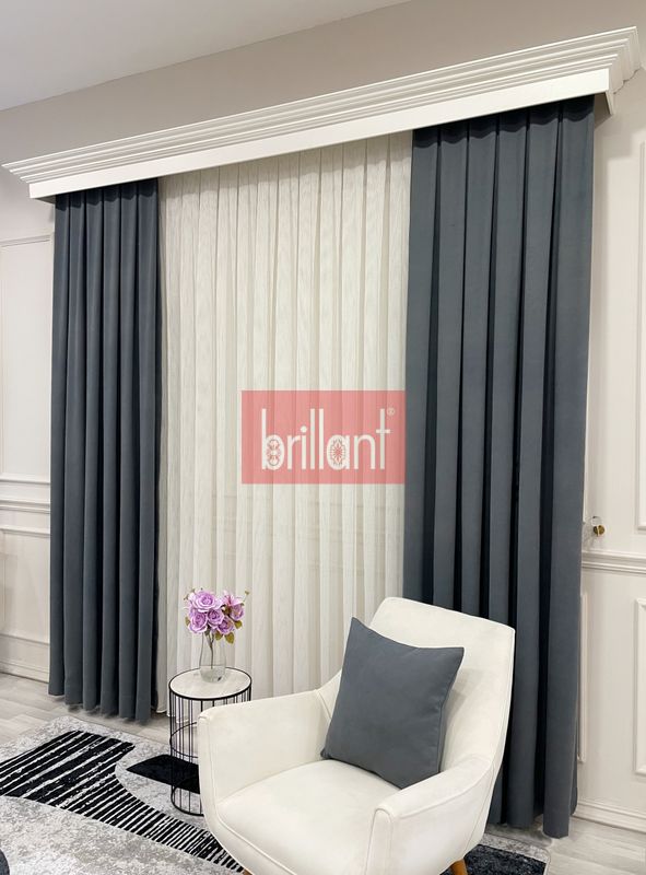 (koyu-gri) KOYU GRİ Renk 1/3 SIK PİLE Petek Dokuma Yumuşak Yapılı Panama Fon Perde - 5