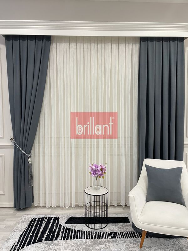 (koyu-gri) KOYU GRİ Renk 1/3 SIK PİLE Petek Dokuma Yumuşak Yapılı Panama Fon Perde - 6