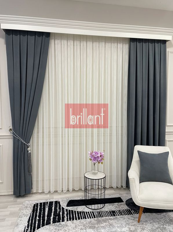 (koyu-gri) KOYU GRİ Renk 1/3 SIK PİLE Petek Dokuma Yumuşak Yapılı Panama Fon Perde - 7