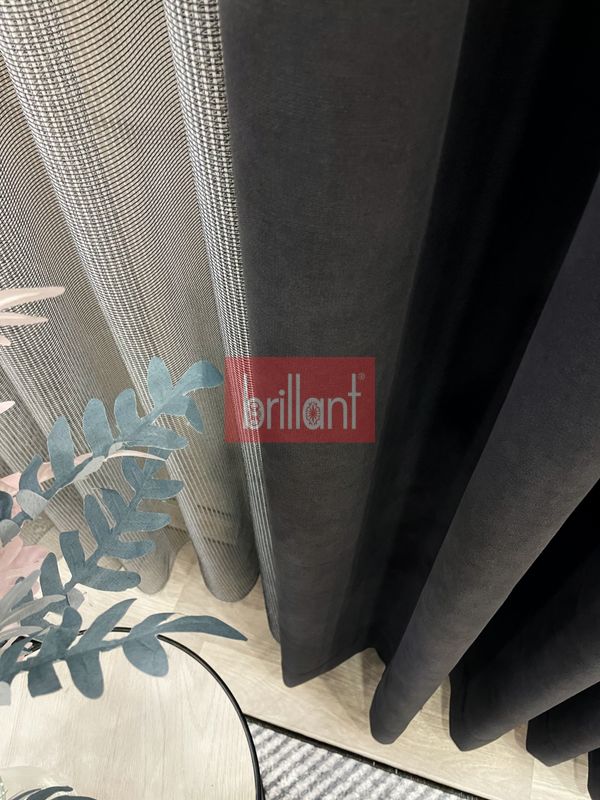 (fume) KOYU FÜME Renk 1/3 SIK PİLE Petek Dokuma Yumuşak Yapılı Panama Fon Perde - 3