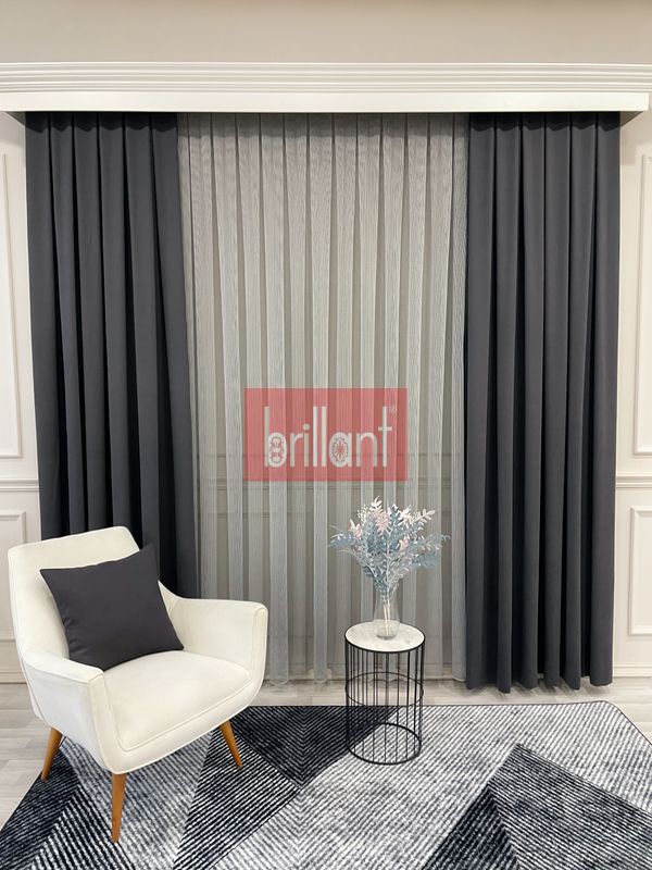 (fume) KOYU FÜME Renk 1/3 SIK PİLE Petek Dokuma Yumuşak Yapılı Panama Fon Perde - 4