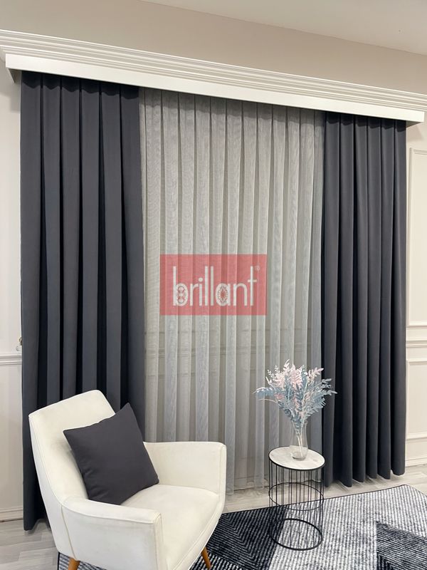 (fume) KOYU FÜME Renk 1/3 SIK PİLE Petek Dokuma Yumuşak Yapılı Panama Fon Perde - 5