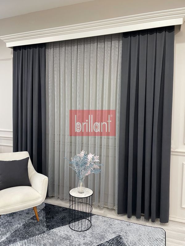 (fume) KOYU FÜME Renk 1/3 SIK PİLE Petek Dokuma Yumuşak Yapılı Panama Fon Perde - 6