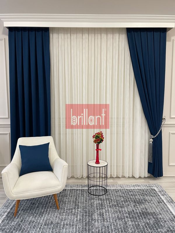 (lacivert) LACİVERT Renk 1/3 SIK PİLE Petek Dokuma Yumuşak Yapılı Panama Fon Perde - 3