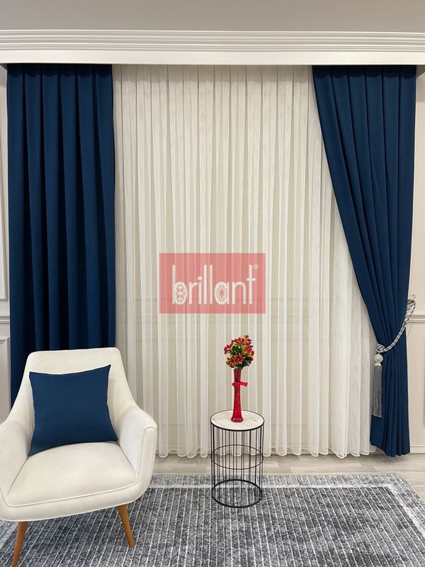 (lacivert) LACİVERT Renk 1/3 SIK PİLE Petek Dokuma Yumuşak Yapılı Panama Fon Perde - 4