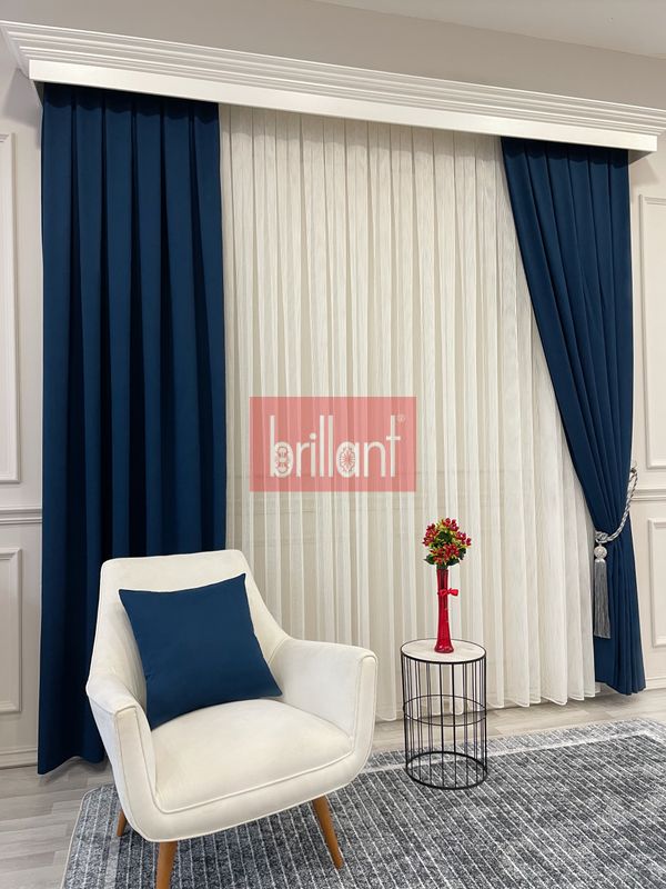 (lacivert) LACİVERT Renk 1/3 SIK PİLE Petek Dokuma Yumuşak Yapılı Panama Fon Perde - 5